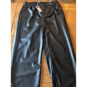 Sz 18W Jason Bolden Women's Faux Leather High Rise Pleated Wide Leg Pants NWT